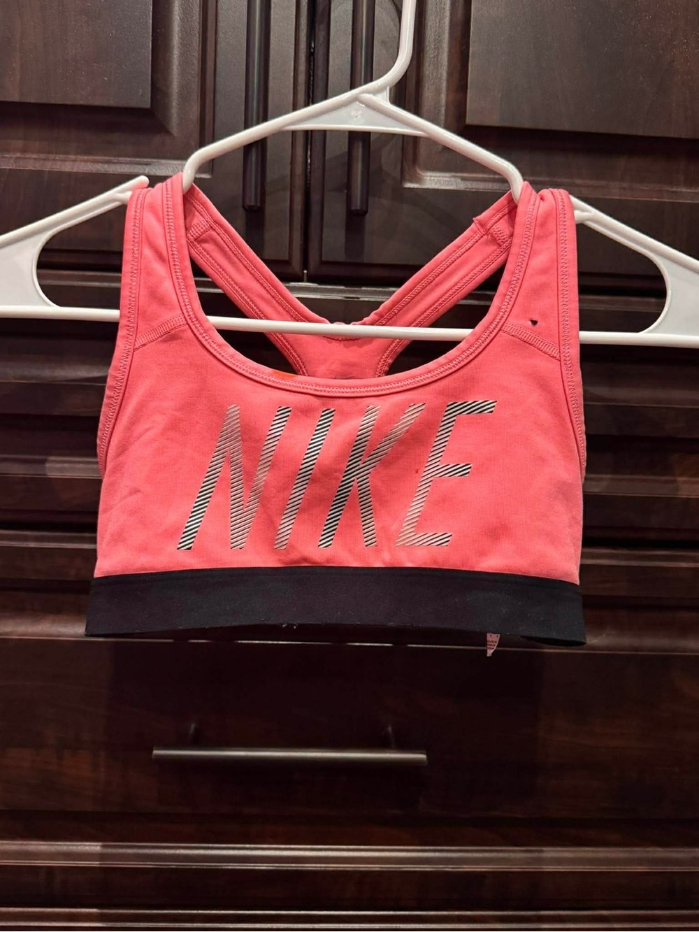 Nike Coral Pink Sports Bra with Black Band small mark on front see pics MEDIUM - Picture 2 of 5